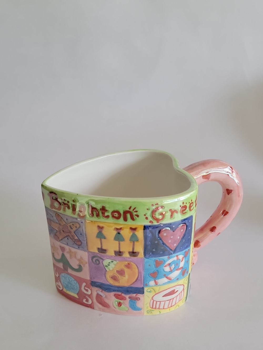 BRIGHTON HEART-SHAPED CERAMIC MUG- PASTEL PATCHWORK